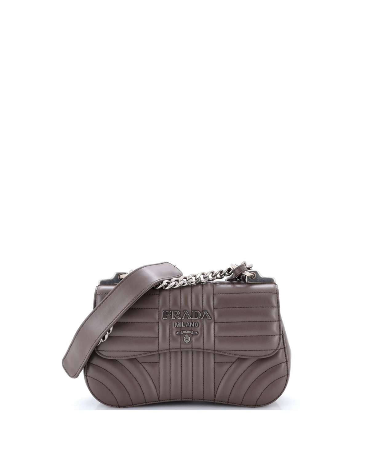 Pre-Owned Prada Small Curved Flap Chain Shoulder Bag Diagramme Quilted Leather – Brown Pre-Owned Prada Small Curved Flap Chain Shoulder Bag Diagramme Quilted Leather – Brown