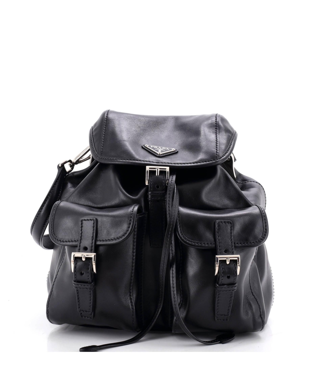 Pre-Owned Prada Small Double Pocket Shoulder Bag Soft Calf – Black Pre-Owned Prada Small Double Pocket Shoulder Bag Soft Calf – Black