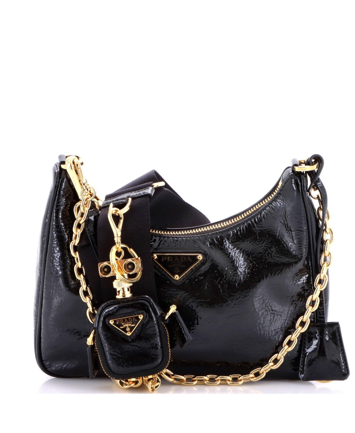 Pre-Owned Prada Small Re-Edition 2005 Shoulder Bag Patent – Black