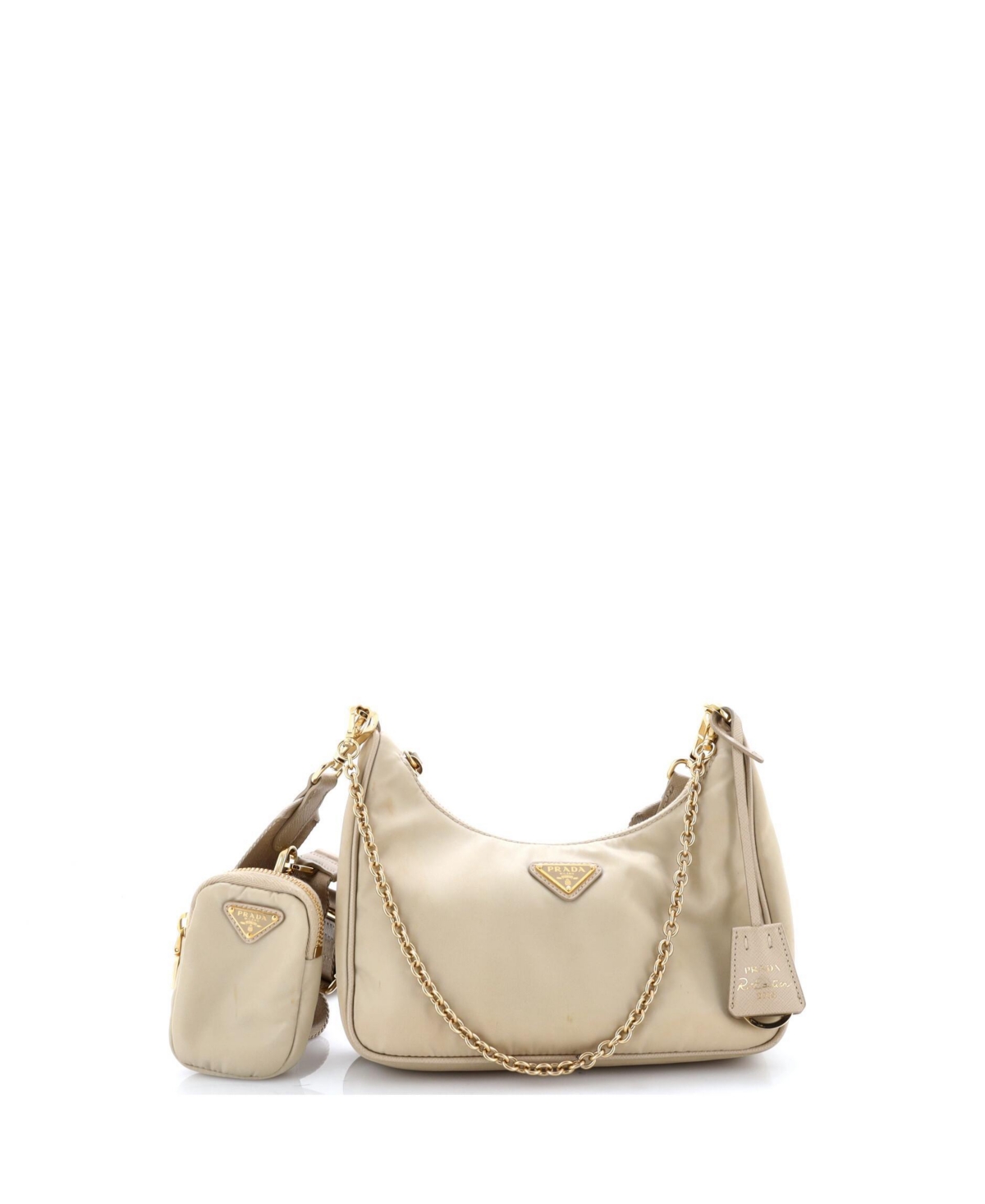 Pre-Owned Prada Small Re-Edition 2005 Shoulder Bag Tessuto – Natural
