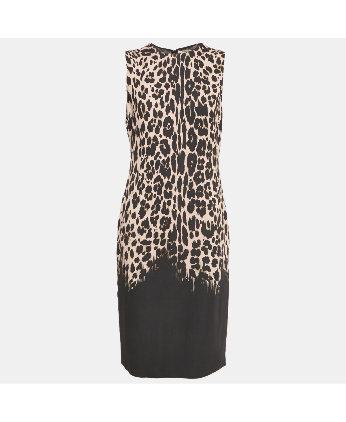 Pre-Owned Roberto Cavalli Women’s Black Leopard Print Crepe Sleeveless Midi Dress