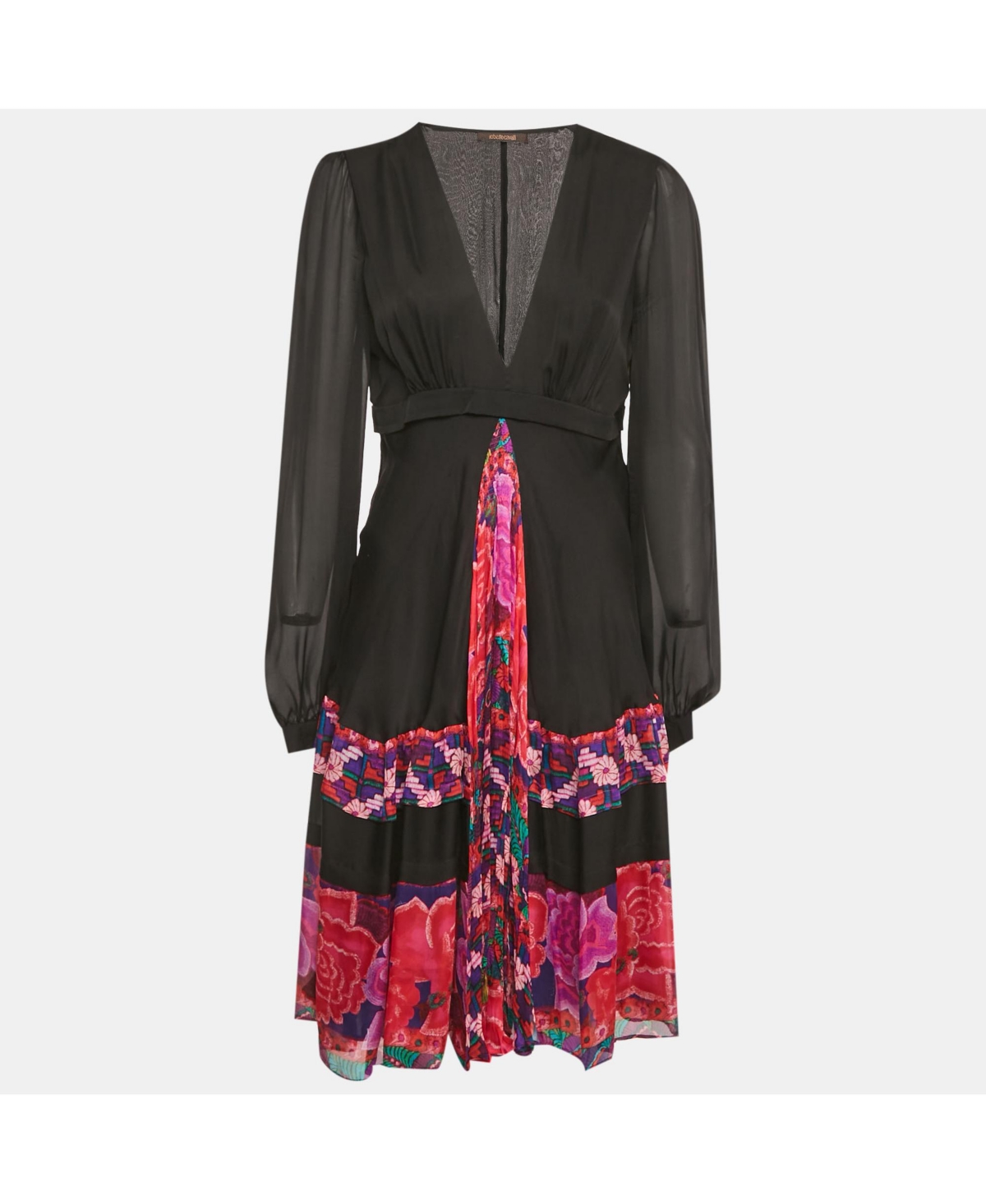 Pre-Owned Roberto Cavalli Women’s Black Printed Silk Midi Dress Pre-Owned Roberto Cavalli Women’s Black Printed Silk Midi Dress