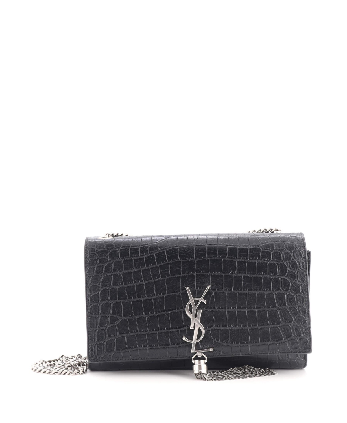 Pre-Owned Saint Laurent Medium Classic Monogram Tassel Crossbody Bag Embossed Leather – Black