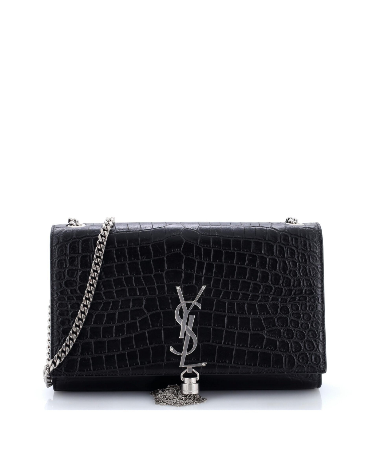 Pre-Owned Saint Laurent Medium Classic Monogram Tassel Crossbody Bag Embossed Leather – Black