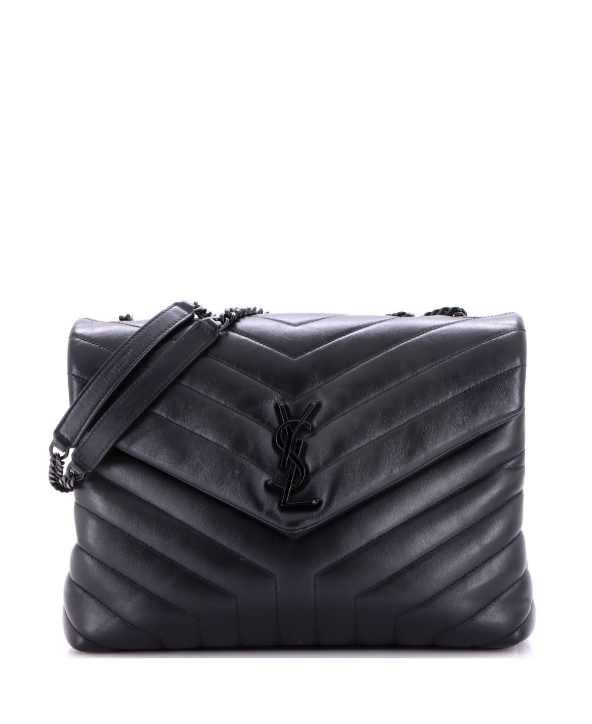 Pre-Owned Saint Laurent Medium Loulou Shoulder Bag Matelasse Chevron Leather – Black