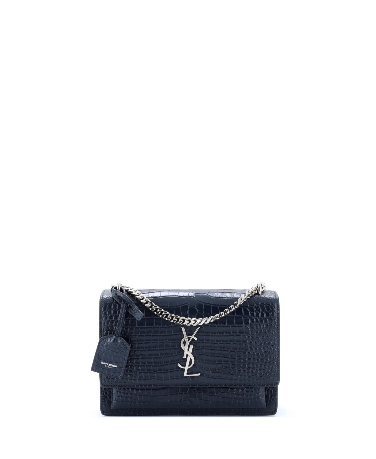 Pre-Owned Saint Laurent Medium Sunset Crossbody Bag Embossed Leather – Blue