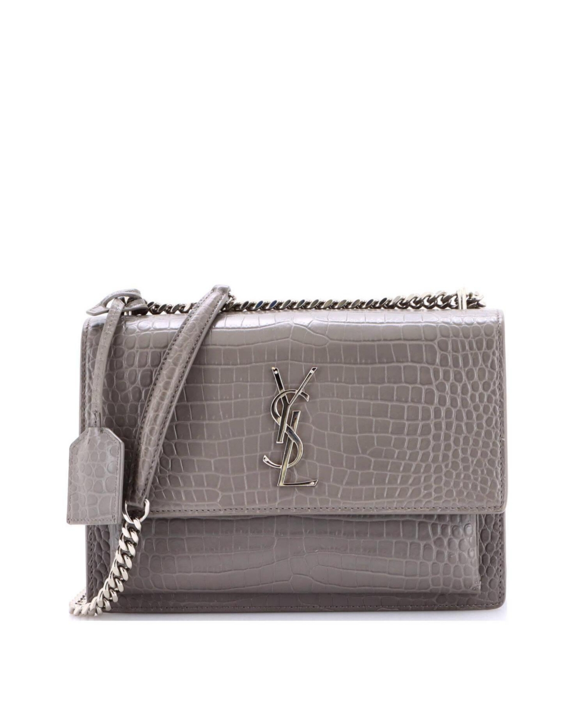 Pre-Owned Saint Laurent Medium Sunset Crossbody Bag Embossed Leather – Grey Pre-Owned Saint Laurent Medium Sunset Crossbody Bag Embossed Leather – Grey