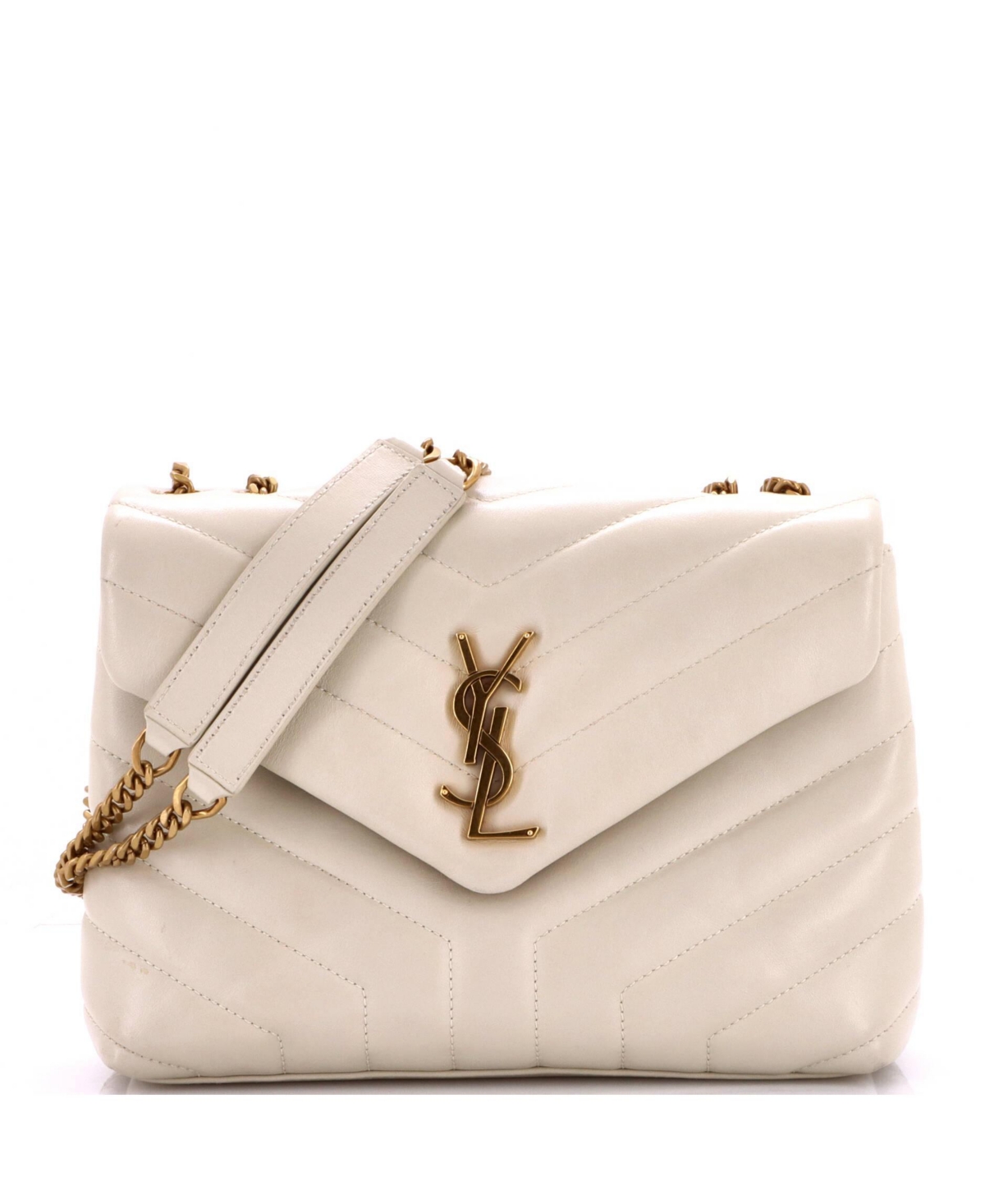 Pre-Owned Saint Laurent Small Loulou Shoulder Bag Matelasse Chevron Leather – White Pre-Owned Saint Laurent Small Loulou Shoulder Bag Matelasse Chevron Leather – White