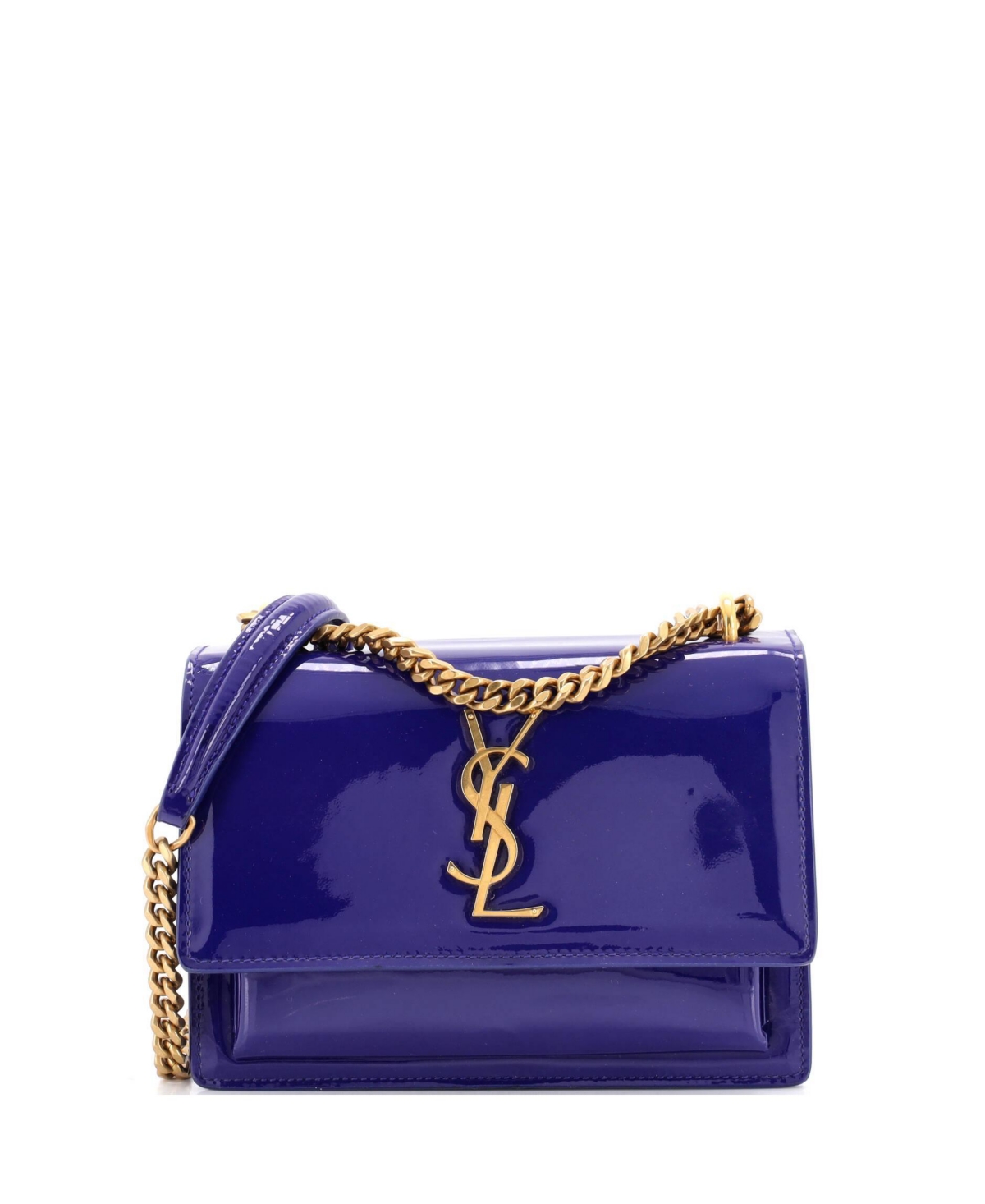Pre-Owned Saint Laurent Small Sunset Crossbody Bag Patent – Blue Pre-Owned Saint Laurent Small Sunset Crossbody Bag Patent – Blue