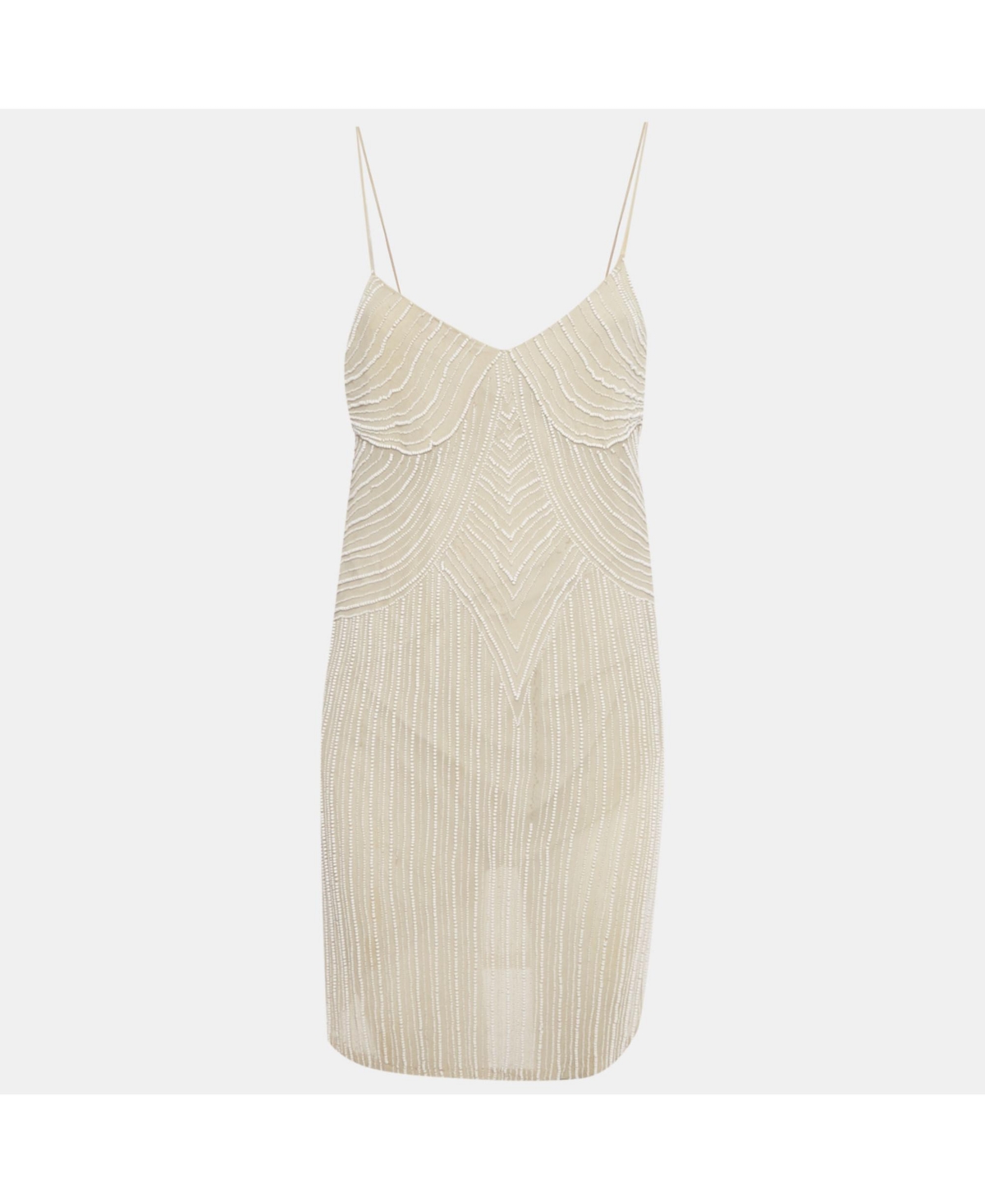 Pre-Owned Stella Mccartney Women’s Beige Silk Chiffon Beaded Mini Dress – Beige/Khaki
