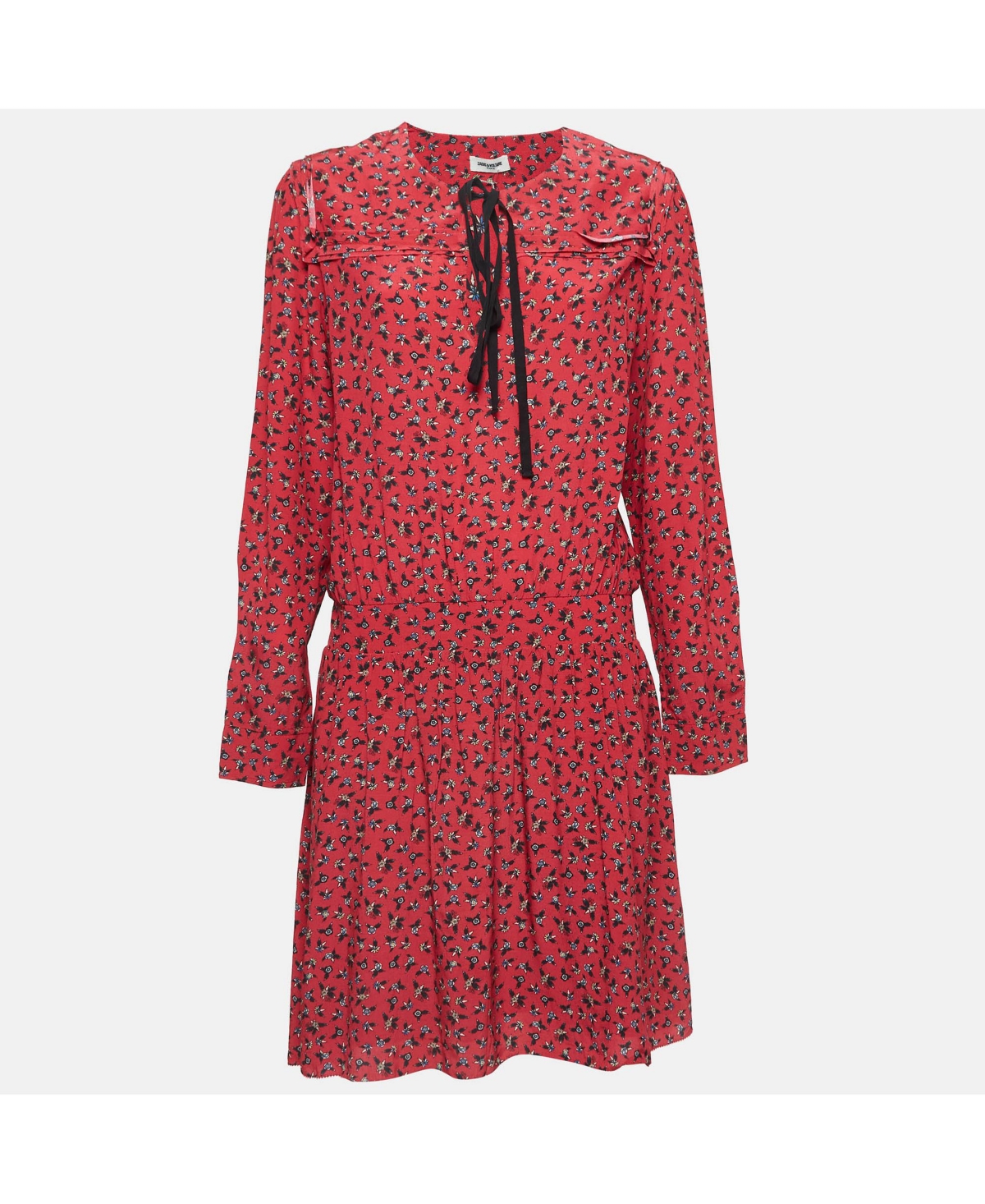Pre-Owned Zadig & Voltaire Women’s Floral Print Crepe Tie-Up Neck Mini Dress Pre-Owned Zadig & Voltaire Women’s Floral Print Crepe Tie-Up Neck Mini Dress
