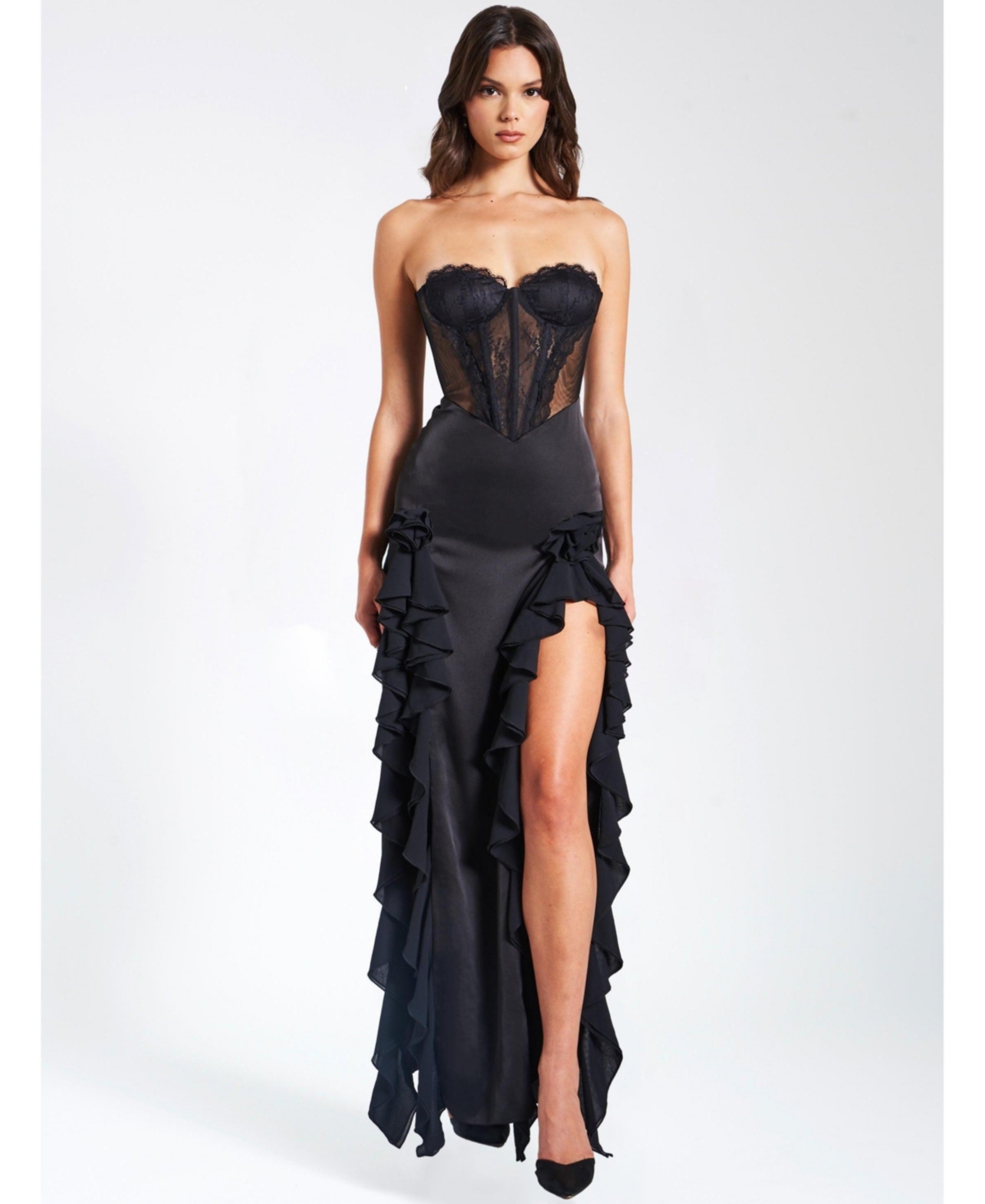 Miss Circle Women’s Talia Black Satin Lace Corset Maxi Dress – Black Miss Circle Women’s Talia Black Satin Lace Corset Maxi Dress – Black