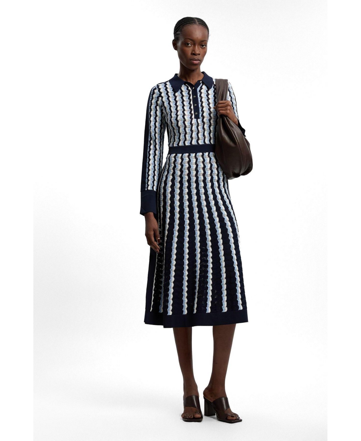 Karen Millen Women’s Pointelle Collared Midi Dress – Blue