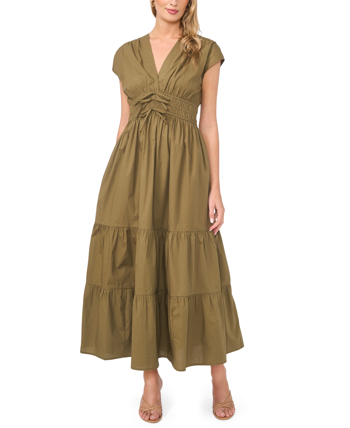 CeCe Women’s V-Neck Maxi Dress – Olive Green