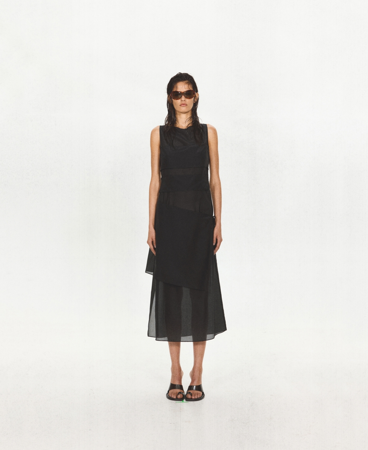 Mango Women’s Asymmetrical Overlay Semi-Sheer Midi Dress – Black Mango Women’s Asymmetrical Overlay Semi-Sheer Midi Dress – Black