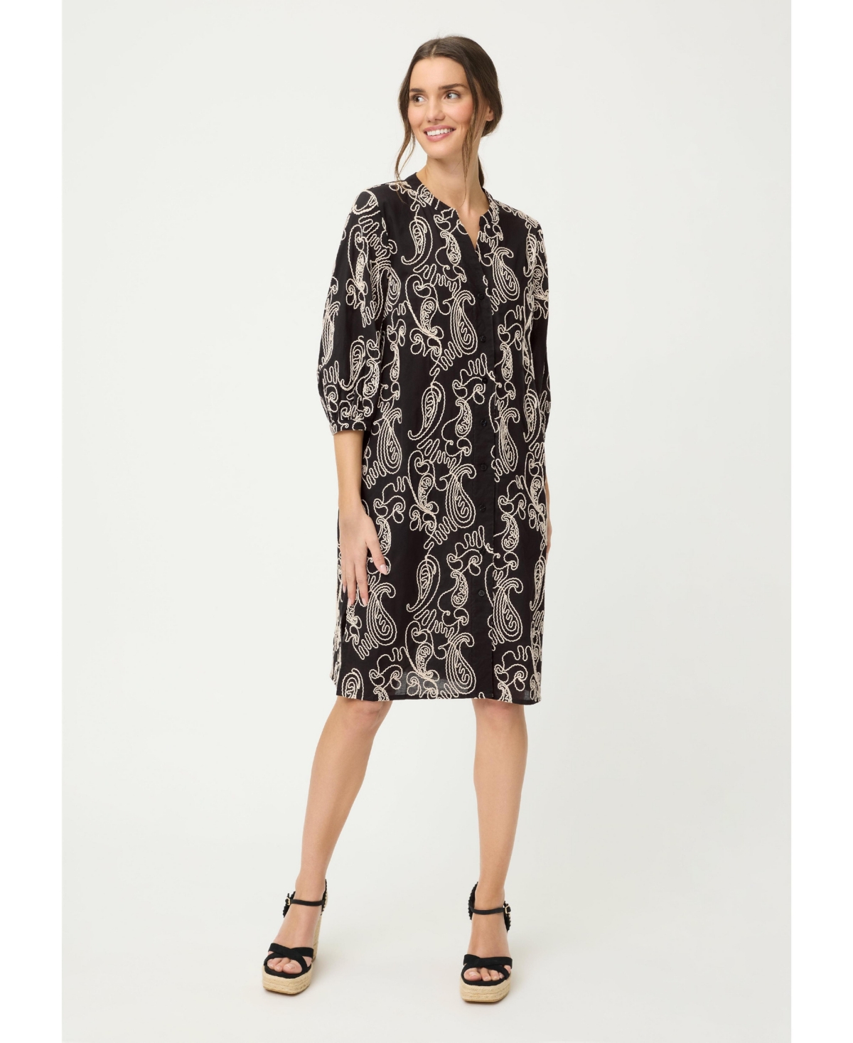 Olsen Women’s Embroidered 3/4 Sleeve Dress – Black Olsen Women’s Embroidered 3/4 Sleeve Dress – Black