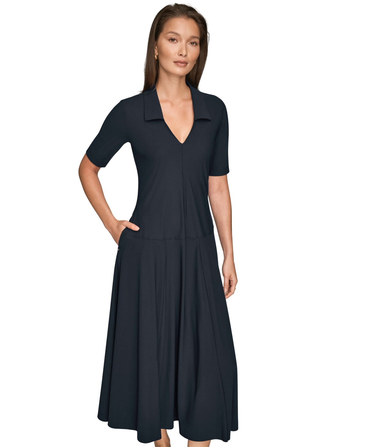 Donna Karan Weekend Women’s Elbow-Sleeve Polo Dress – Black Donna Karan Weekend Women’s Elbow-Sleeve Polo Dress – Black
