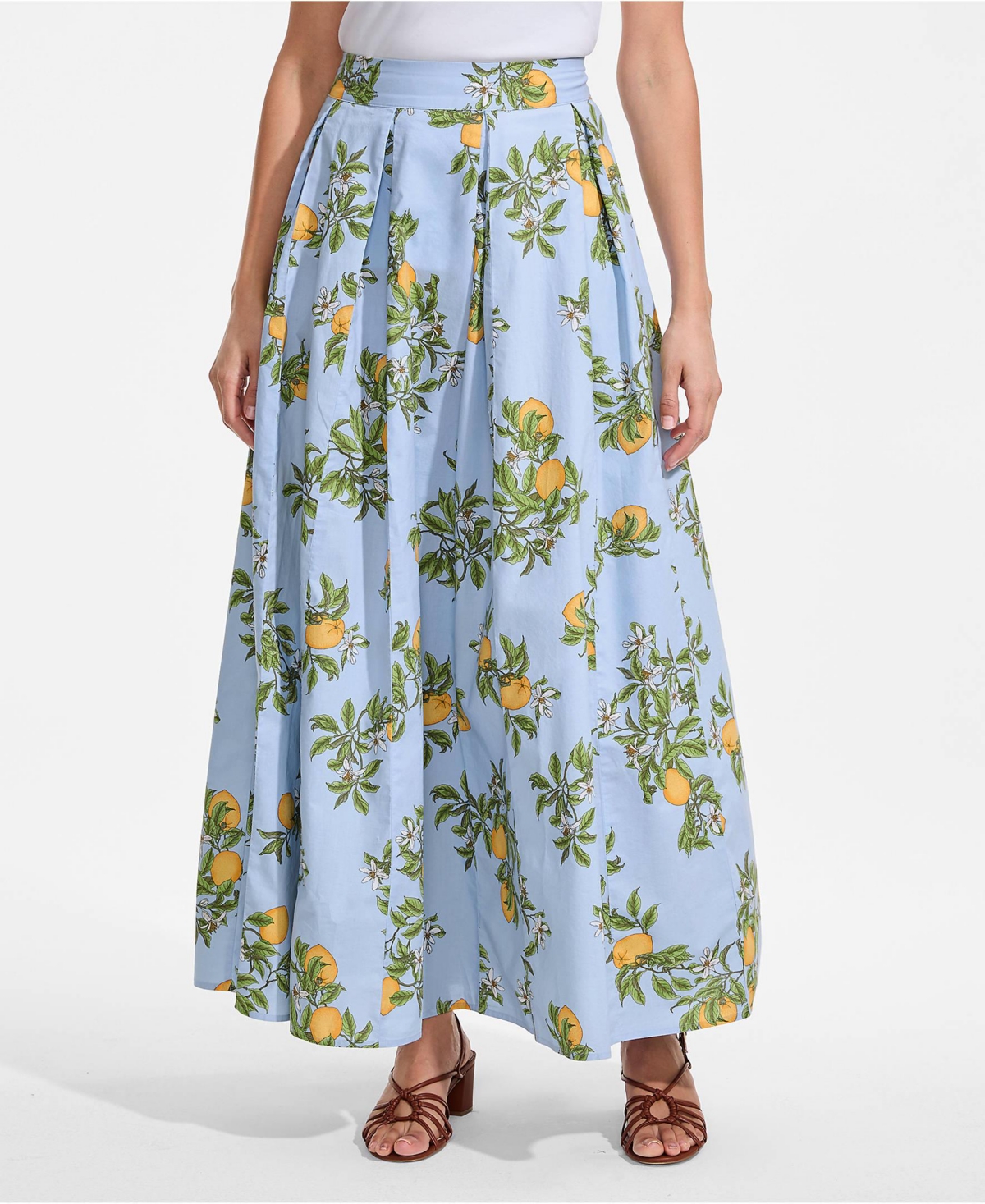 Lands’ End Women’s Poplin Godet Maxi Skirt – Set Bottom – Light sea blue citrus print Lands’ End Women’s Poplin Godet Maxi Skirt – Set Bottom – Light sea blue citrus print