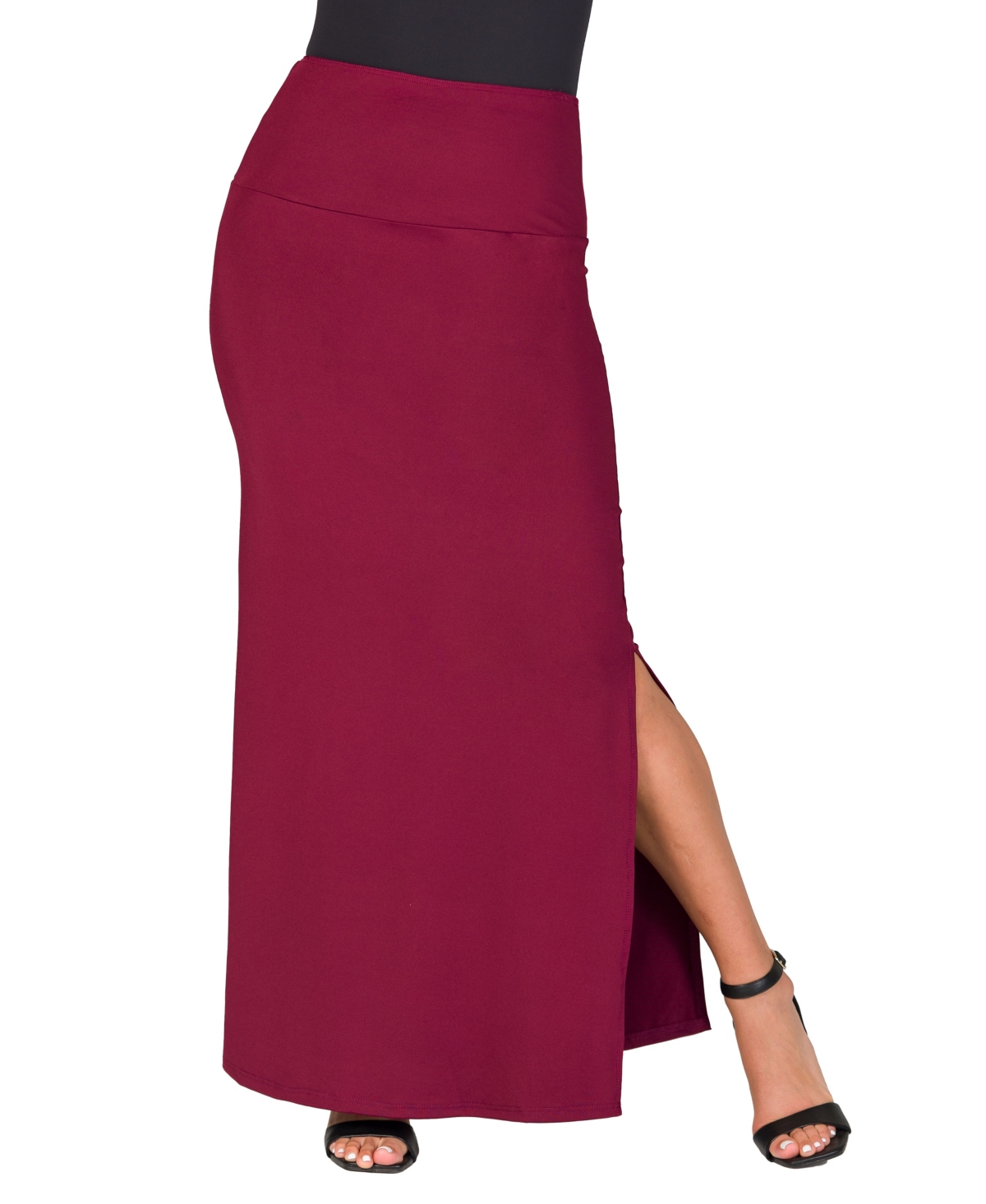 24seven Comfort Apparel Women’s Versatile Side Slit Elastic Waist Maxi Skirt – Wine 24seven Comfort Apparel Women’s Versatile Side Slit Elastic Waist Maxi Skirt – Wine