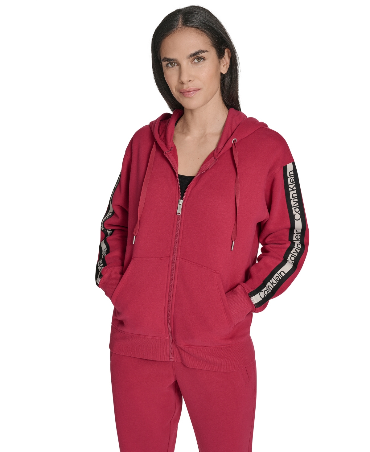 Calvin Klein Women’s Fleece Logo Tape Hoodie Jacket – Otherworld Red Calvin Klein Women’s Fleece Logo Tape Hoodie Jacket – Otherworld Red