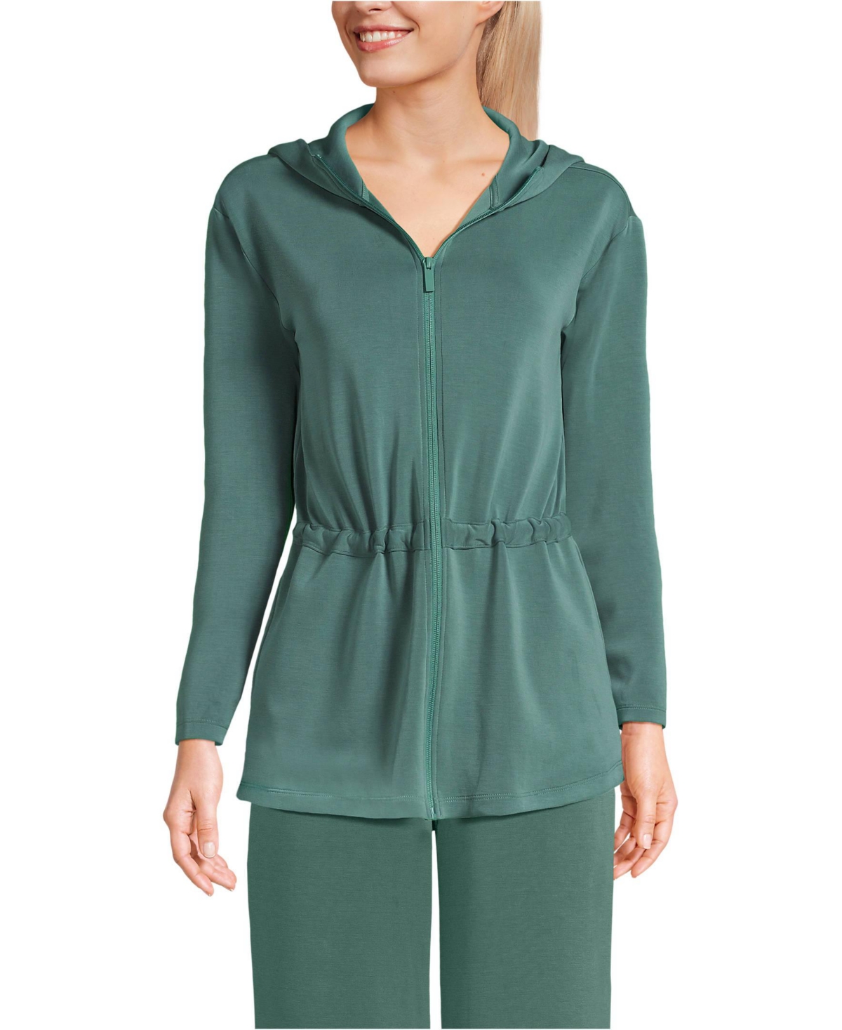 Lands’ End Women’s Cupro Long Sleeve Full Zip Tunic Hoodie – Washed evergreen Lands’ End Women’s Cupro Long Sleeve Full Zip Tunic Hoodie – Washed evergreen