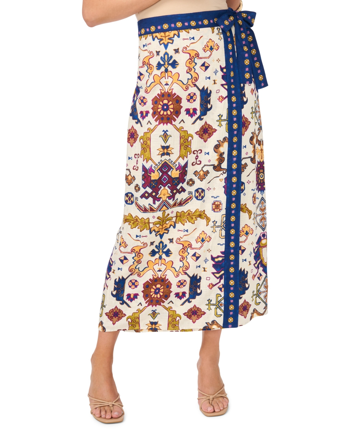 Vince Camuto Women’s Printed Faux Wrap Midi Skirt – New Ivory
