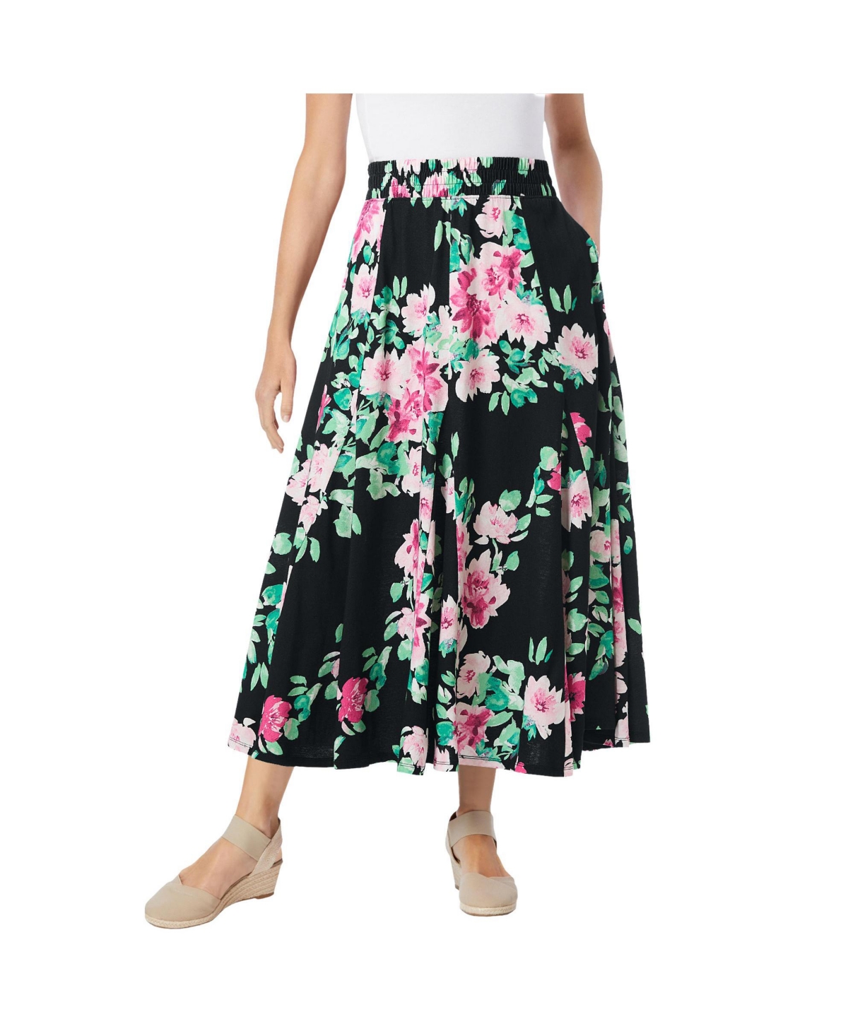 Woman Within Women’s Within Wide Elastic Waist Skirt – Black bloom