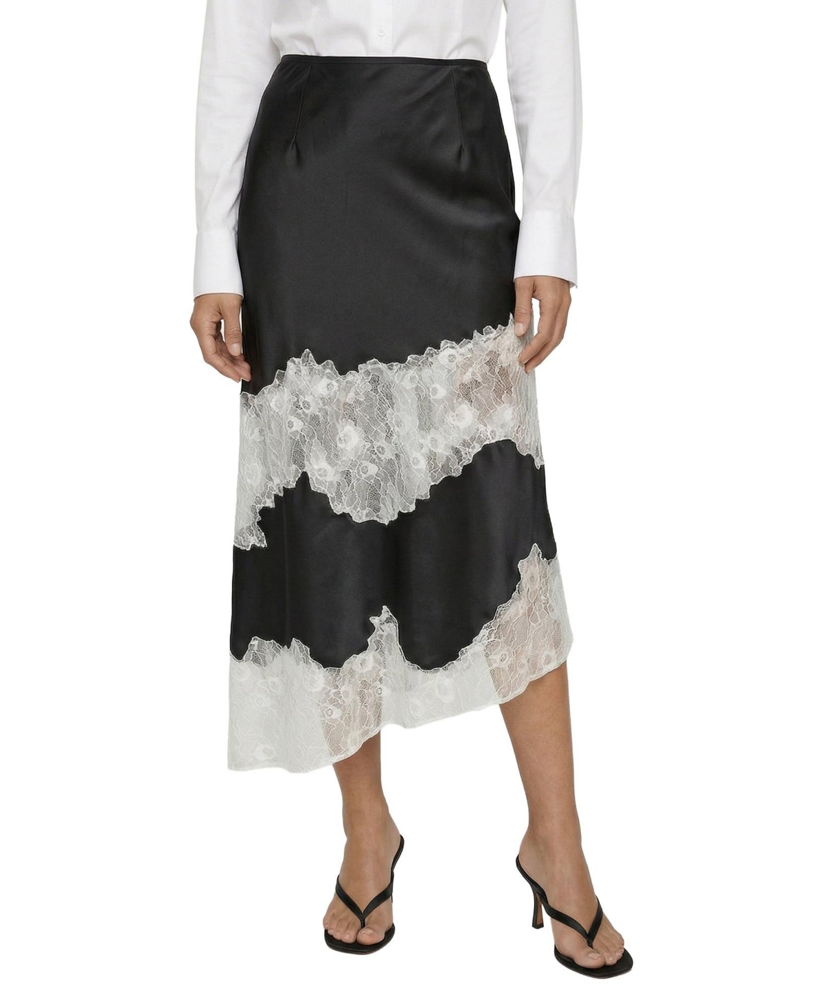 Lily and Lionel London Women’s Elenor Lace Insert Midi Skirt – Black