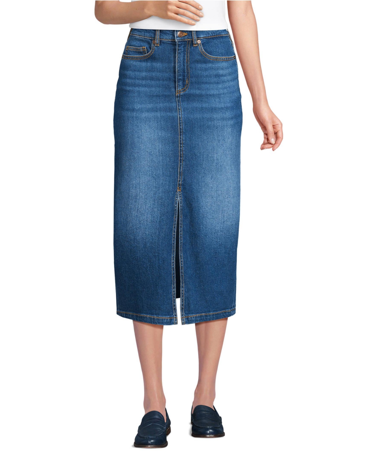 Lands’ End Women’s Soft Denim Midi Column Skirt – Indigo tide blue Lands’ End Women’s Soft Denim Midi Column Skirt – Indigo tide blue