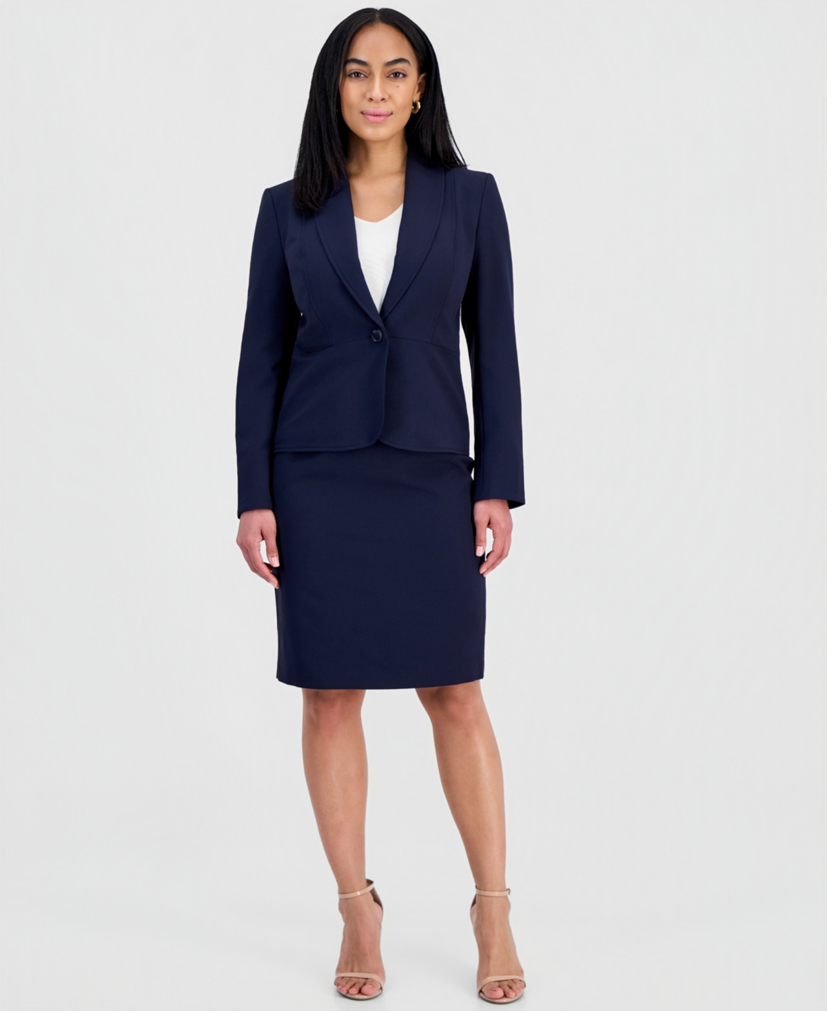Le Suit Women’s Shawl-Collar Peplum Jacket & Yoked Slim Skirt Suit – Midnight Navy Le Suit Women’s Shawl-Collar Peplum Jacket & Yoked Slim Skirt Suit – Midnight Navy