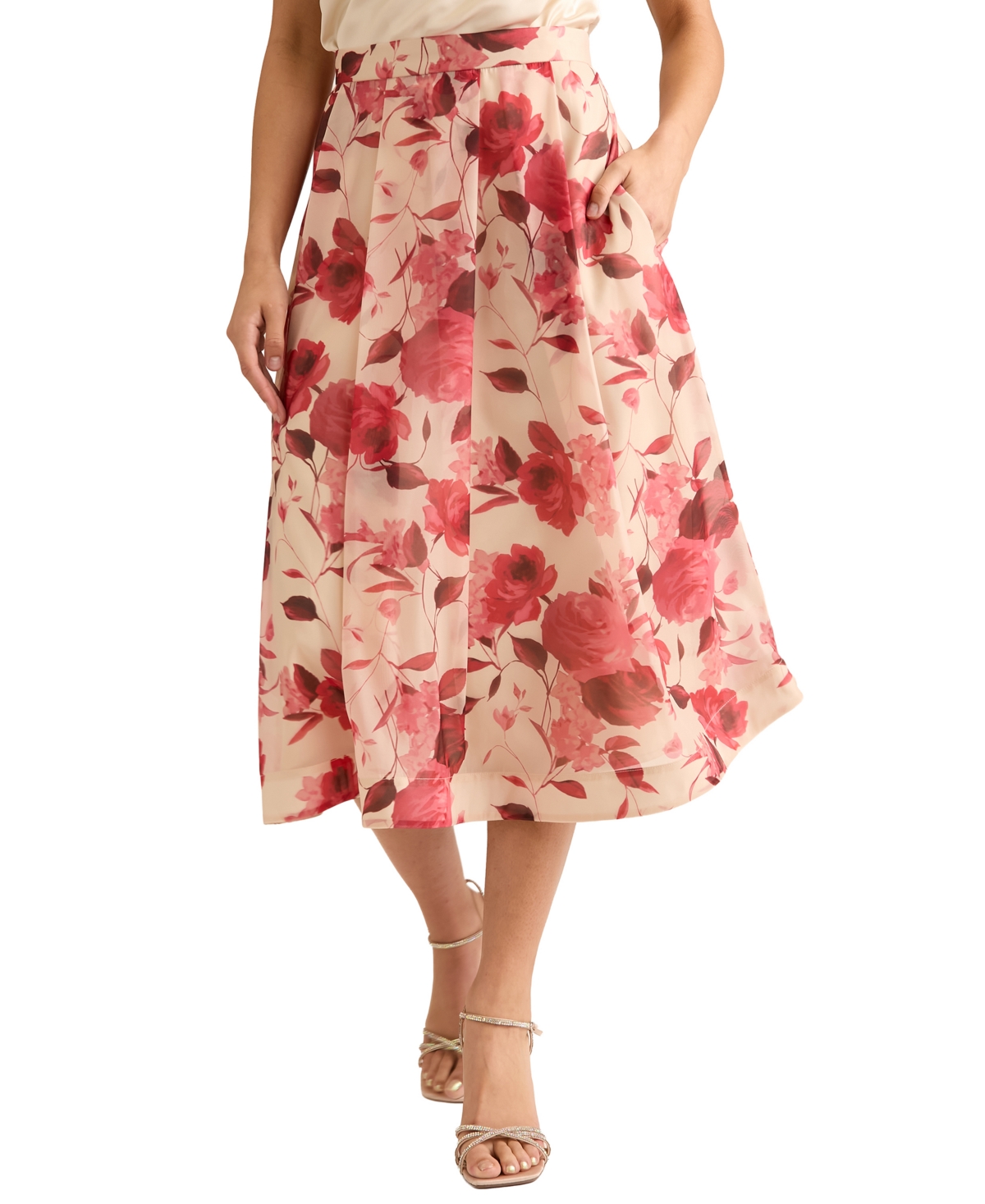 Muse Women’s A-Line Midi Skirt – Champagne Red Muse Women’s A-Line Midi Skirt – Champagne Red
