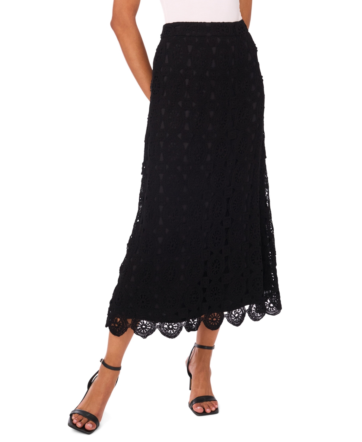 Vince Camuto Women’s Crochet Midi Skirt – Rich Black