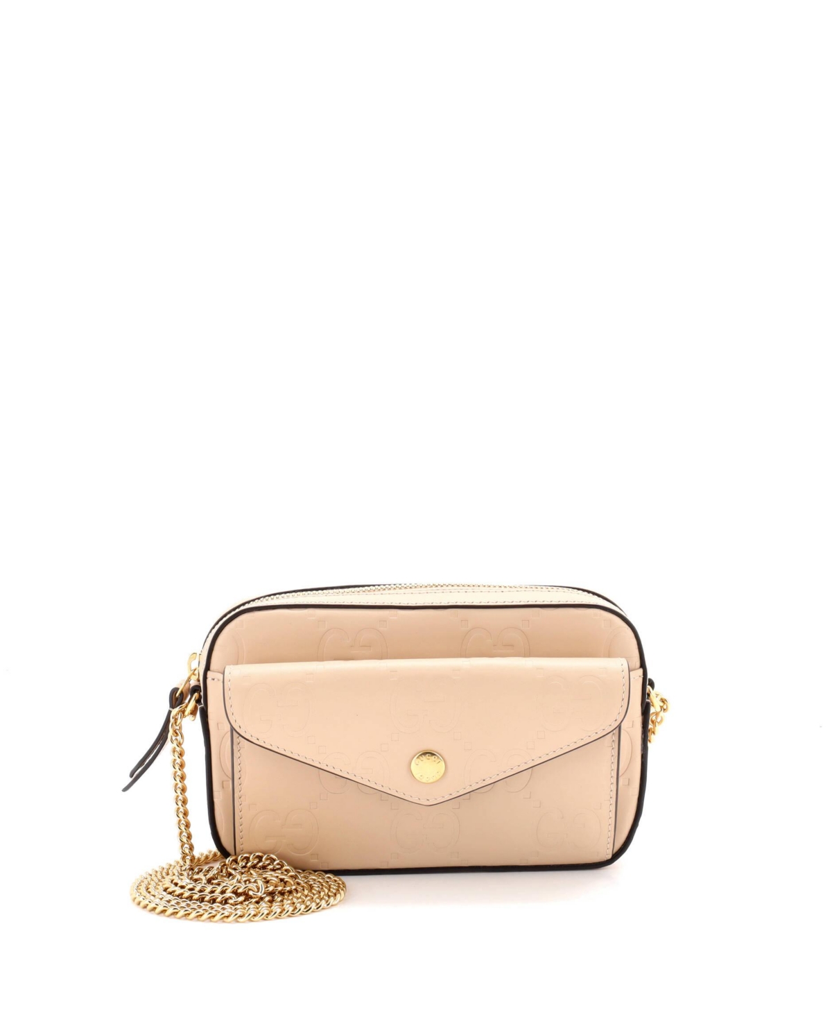 Pre-Owned Gucci Super Mini Front Pocket Chain Shoulder Bag Jumbo Gg Embossed Leather – Natural Pre-Owned Gucci Super Mini Front Pocket Chain Shoulder Bag Jumbo Gg Embossed Leather – Natural