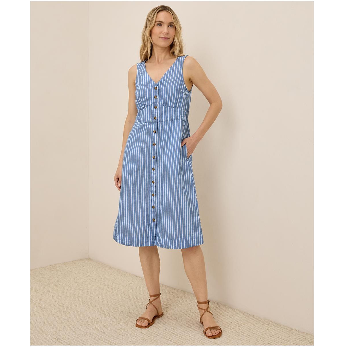 Pact Women’s Cotton Canopy Linen Blend Button-Front Dress – Bondi stripe Pact Women’s Cotton Canopy Linen Blend Button-Front Dress – Bondi stripe