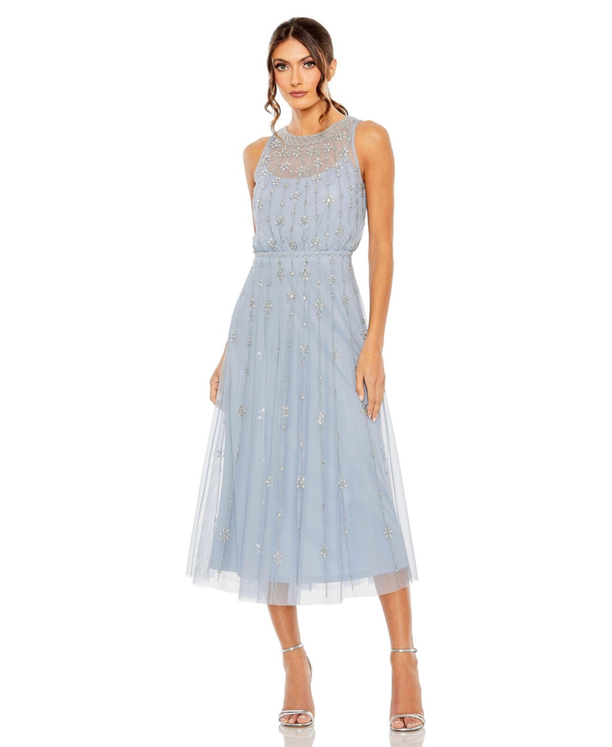 Women’s High Neck Sleeveless Embelished A Line Dress – Powder blue Women’s High Neck Sleeveless Embelished A Line Dress – Powder blue