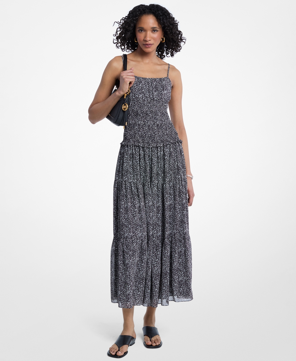 Michael Kors Women’s Smocked Midi Dress – Black/bone Michael Kors Women’s Smocked Midi Dress – Black/bone