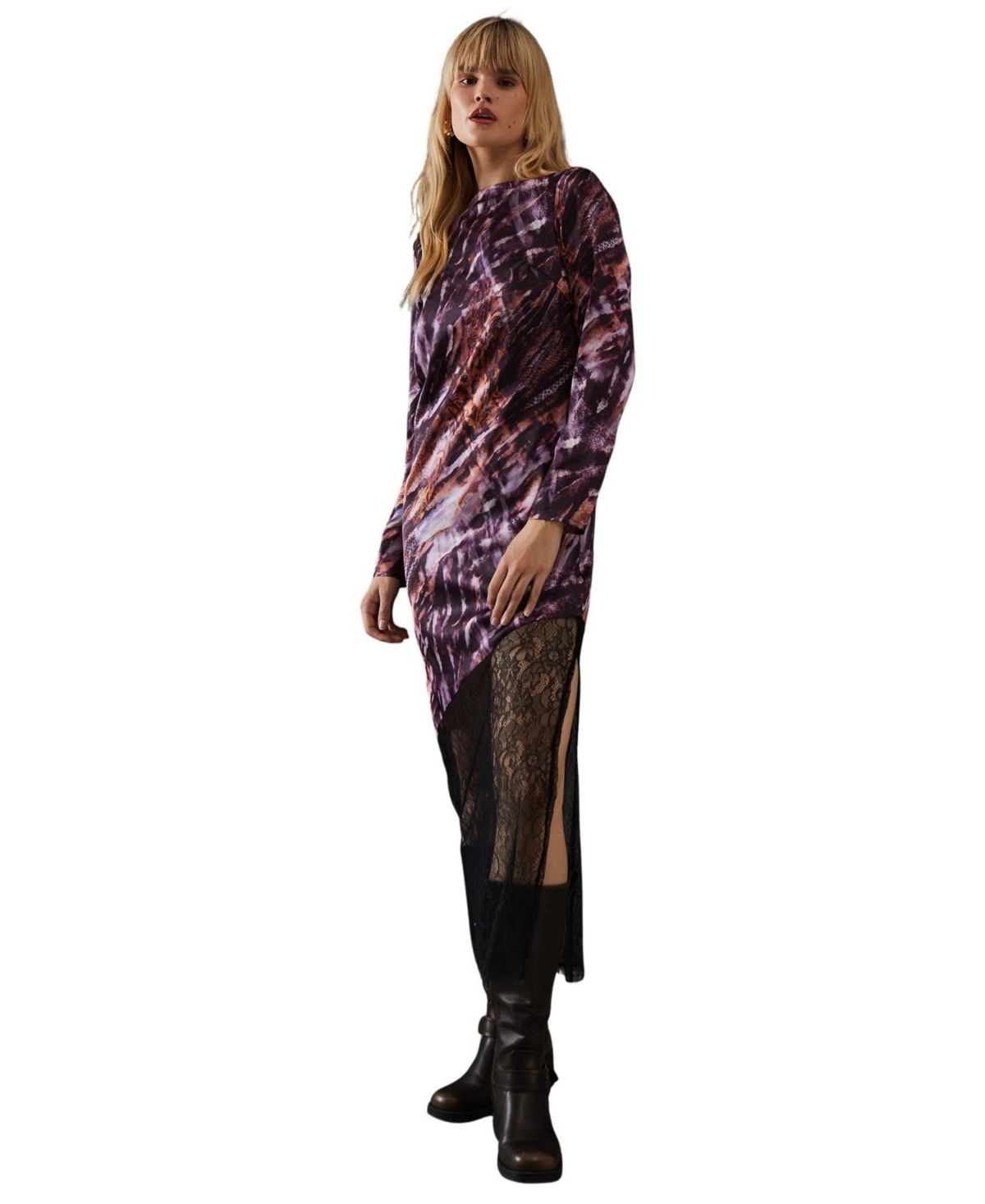 Warehouse Women’s Column Lace Panel Midi Dress – Multi