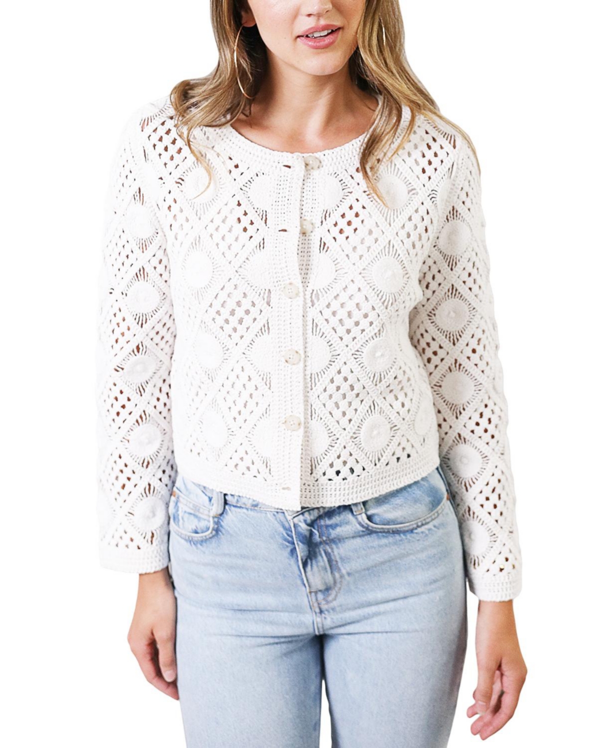 Central Park West Women’s Violete Crochet Cardigan – Ivory white Central Park West Women’s Violete Crochet Cardigan – Ivory white