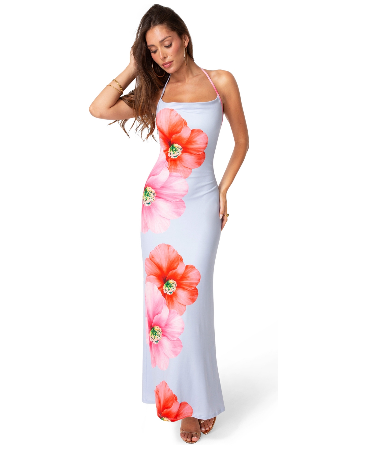 Bebe Women’s Cowl Halter Maxi Floral Dress – Blue multi Bebe Women’s Cowl Halter Maxi Floral Dress – Blue multi