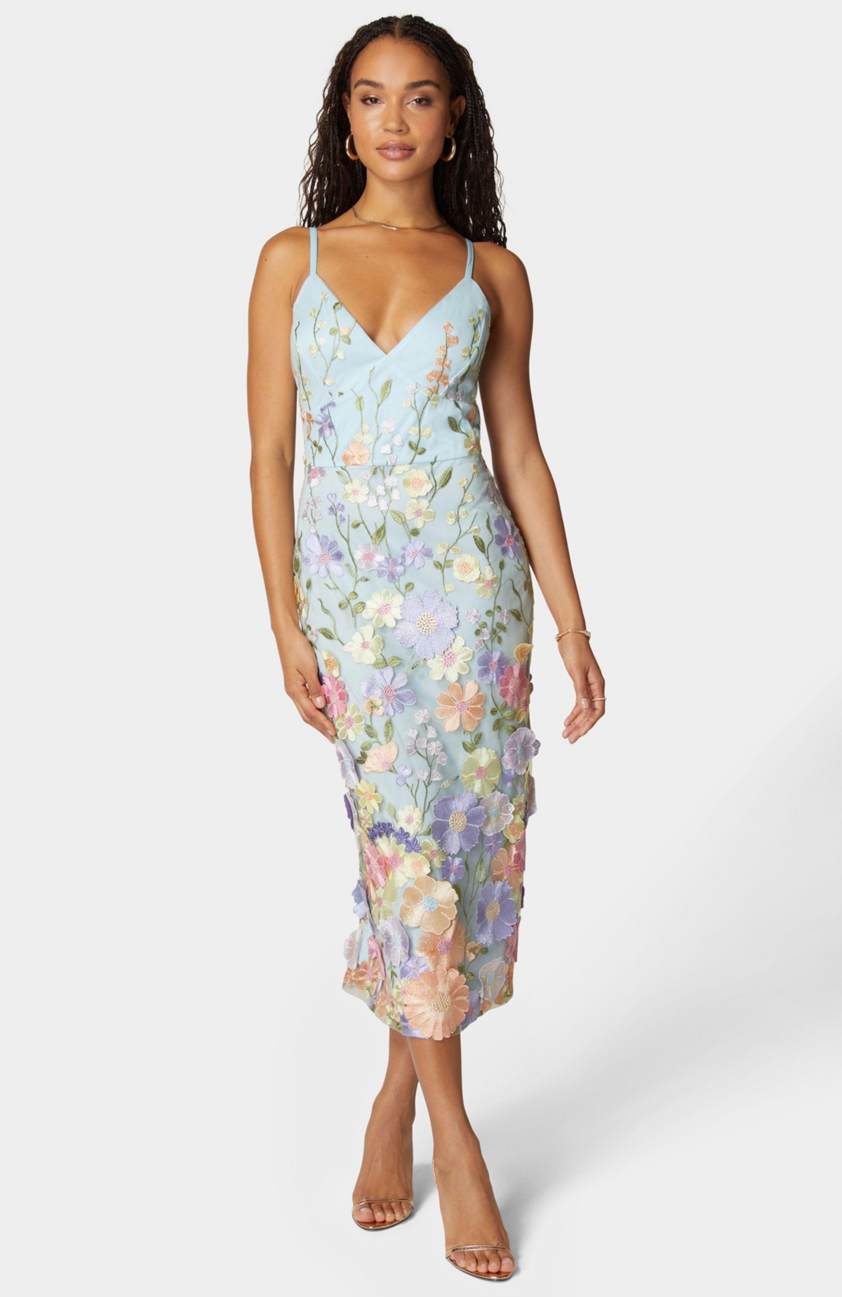 Bebe Women’s Floral Embroidered Midi Dress – Blue multi Bebe Women’s Floral Embroidered Midi Dress – Blue multi