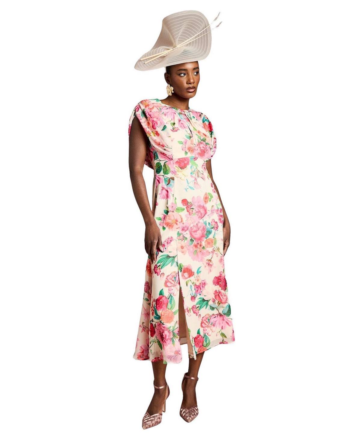 Coast Women’s Floral Chiffon Midi Dress – Ivory