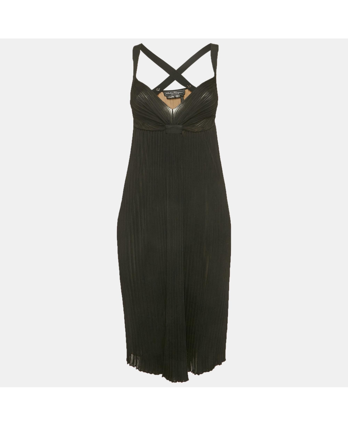 Pre-Owned Salvatore Ferragamo Women’s Black Rib Knit Strappy Dress Pre-Owned Salvatore Ferragamo Women’s Black Rib Knit Strappy Dress