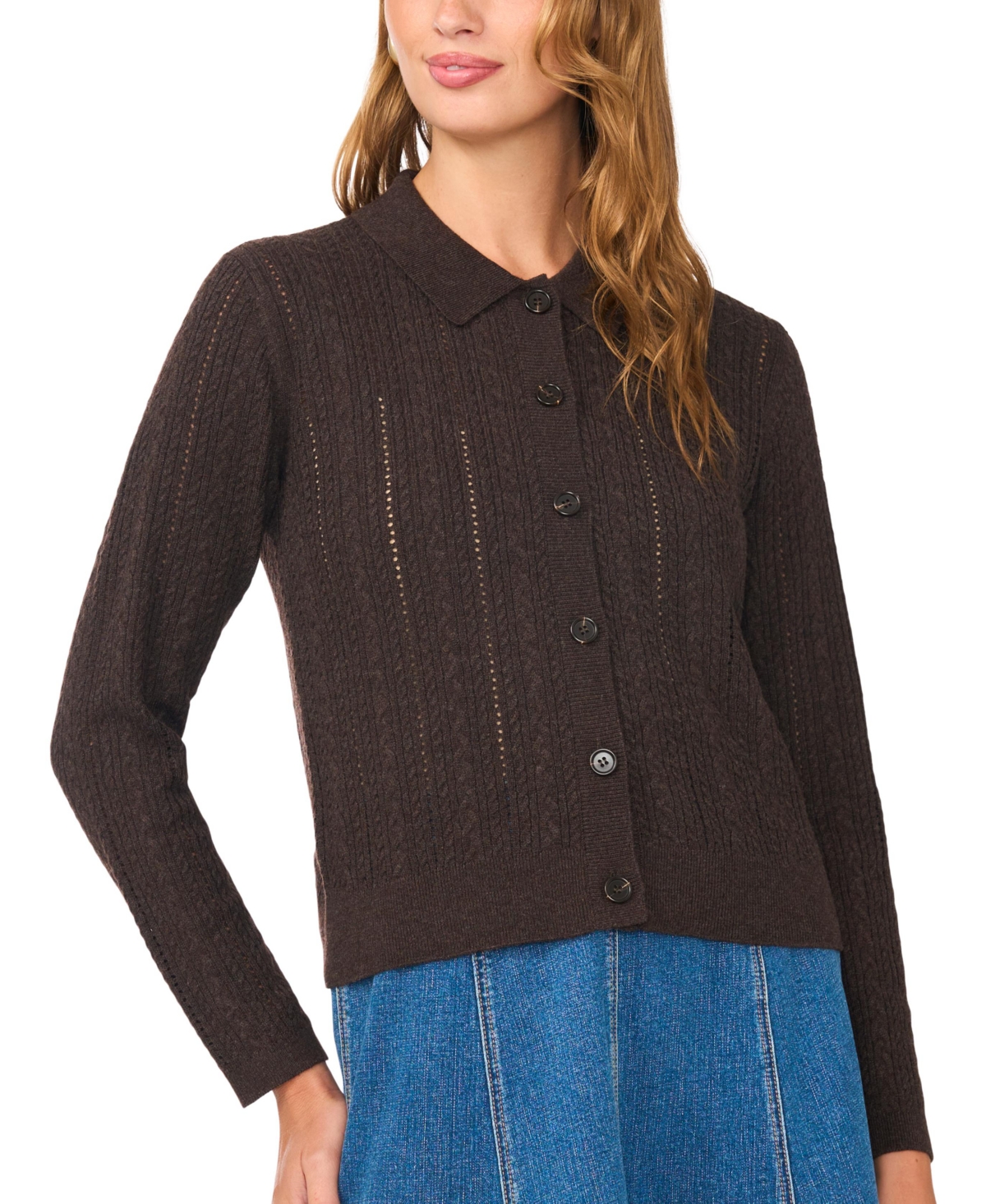 1.state Women’s Pointelle Cable Collared Cardigan – Delicioso 1.state Women’s Pointelle Cable Collared Cardigan – Delicioso