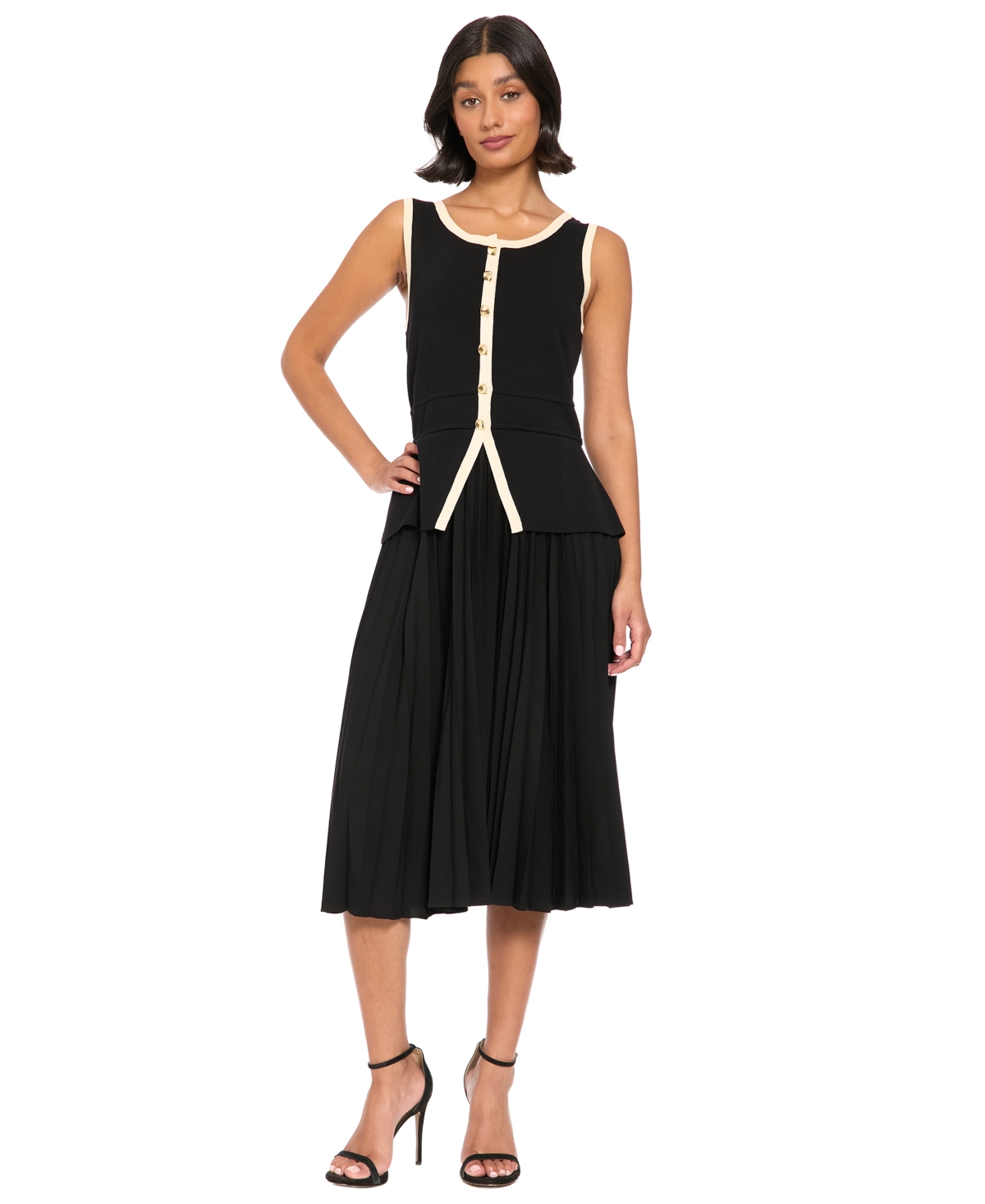 London Times Women’s Colorblock A-Line Pleated Midi Dress – Black London Times Women’s Colorblock A-Line Pleated Midi Dress – Black