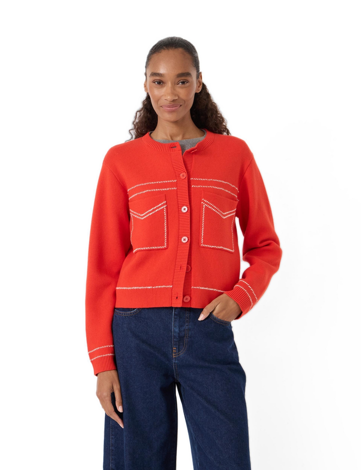 Hush Women’s Wool-Blend Stitch Detail Cardigan – Bright red