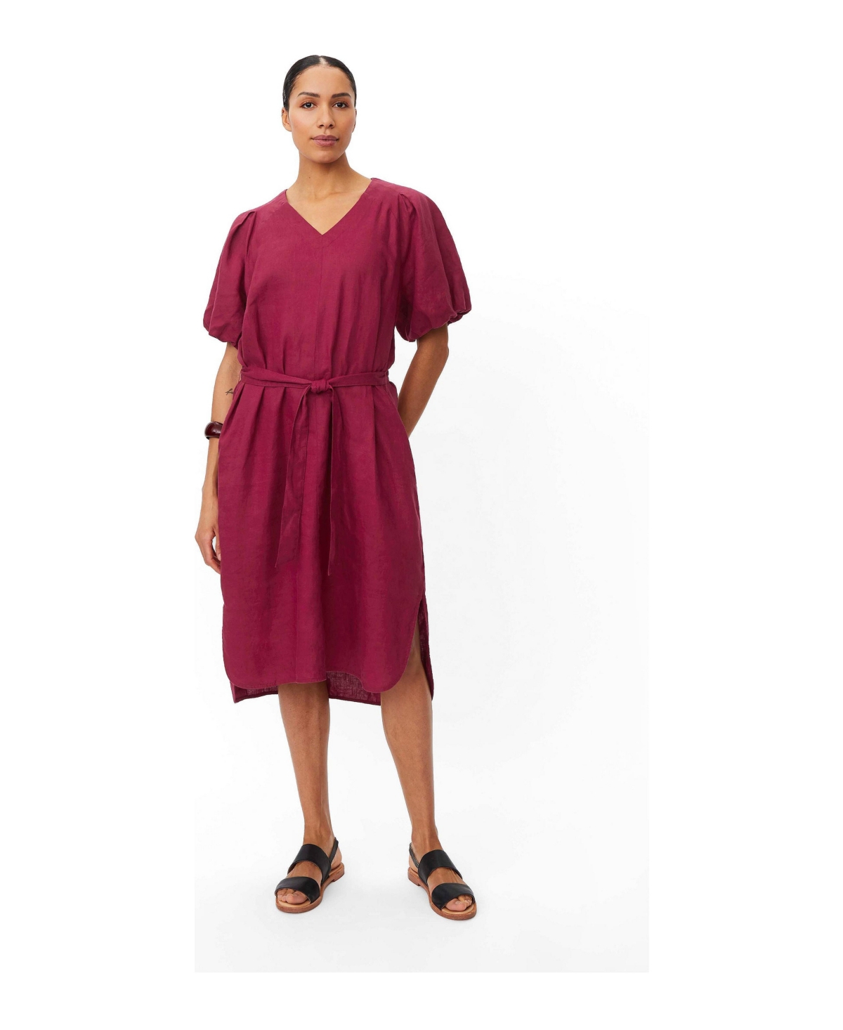Masai Copenhagen Women’s Manalirae Linen V-Neck Puff Sleeve Midi Dress – Beet red Masai Copenhagen Women’s Manalirae Linen V-Neck Puff Sleeve Midi Dress – Beet red