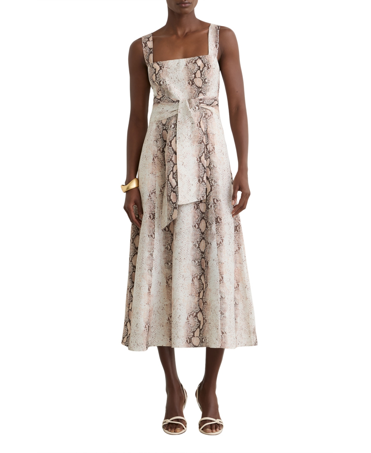 Reiss Women’s Linen-Blend Snake-Print Midi Dress – Neutral Reiss Women’s Linen-Blend Snake-Print Midi Dress – Neutral