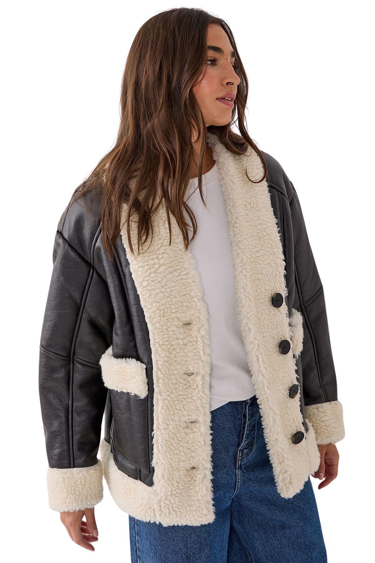 Nasty Gal Women’s Borg Bonded 80s Aviator Jacket – Black