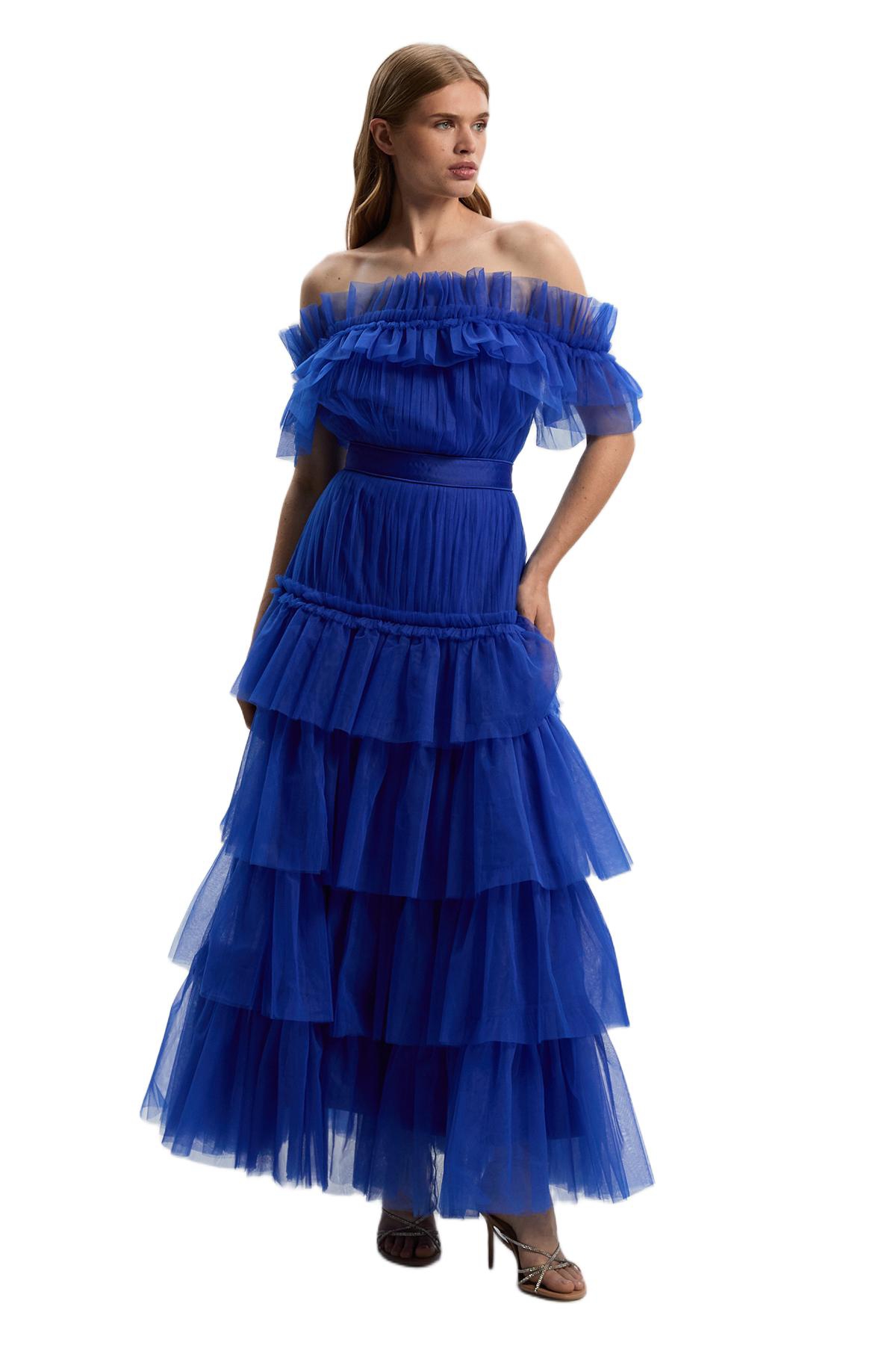 Karen Millen Women’s Tulle Off Shoulder Maxi Dress – Cobalt Karen Millen Women’s Tulle Off Shoulder Maxi Dress – Cobalt