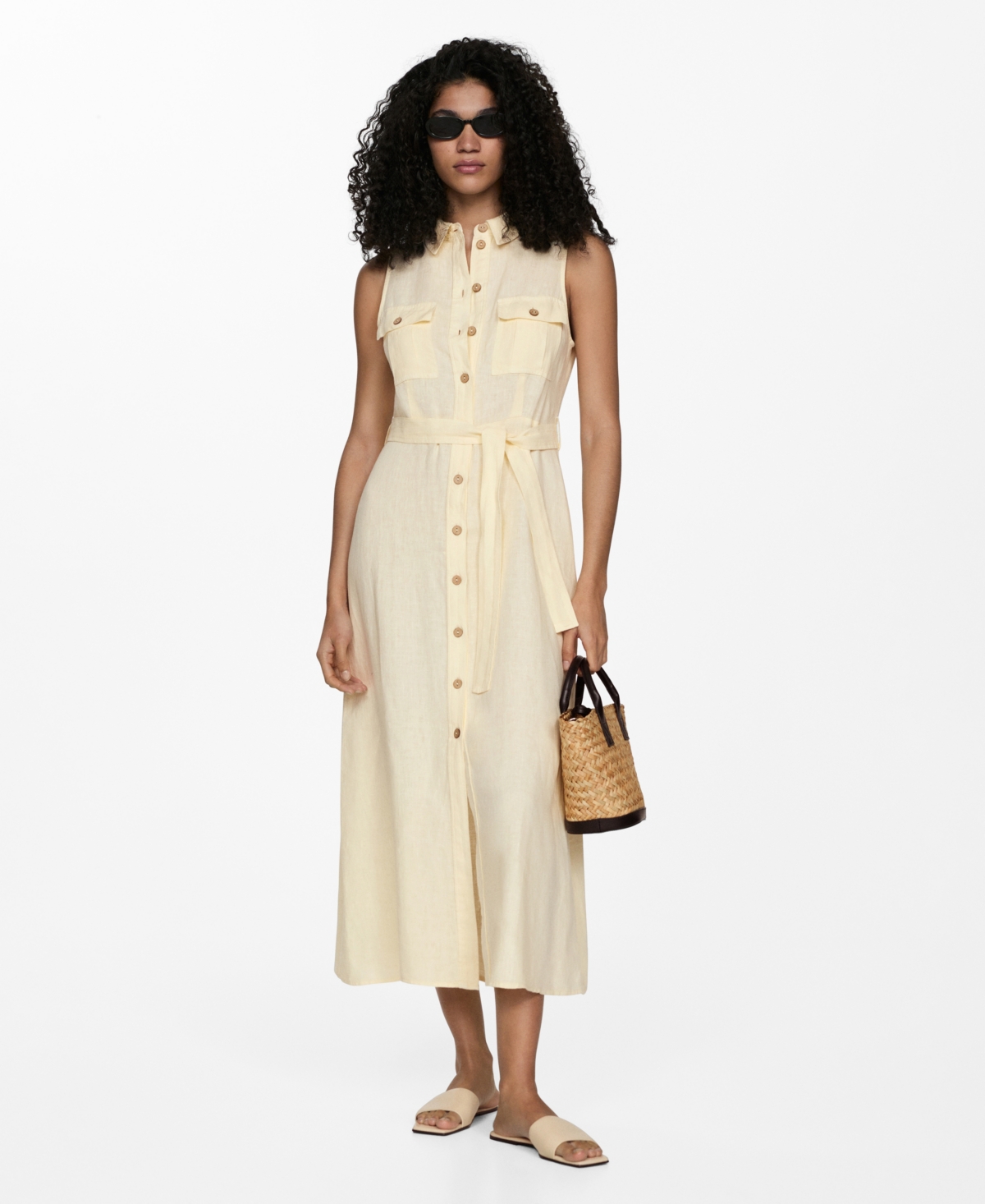Mango Women’s Linen Shirty Dress – Pastel Yellow Mango Women’s Linen Shirty Dress – Pastel Yellow